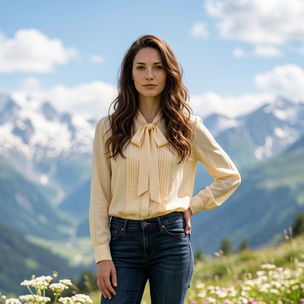 Anne Klein Cream Tie-Neck Pintuck Blouse